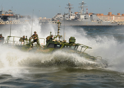 Navy riverine boat runs on algae-based fuel.