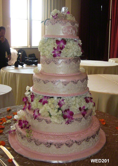 WED201 Pink 7 tiers including columns wedding cake with hydrangeas and 