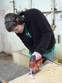 Connor cutting plywood
