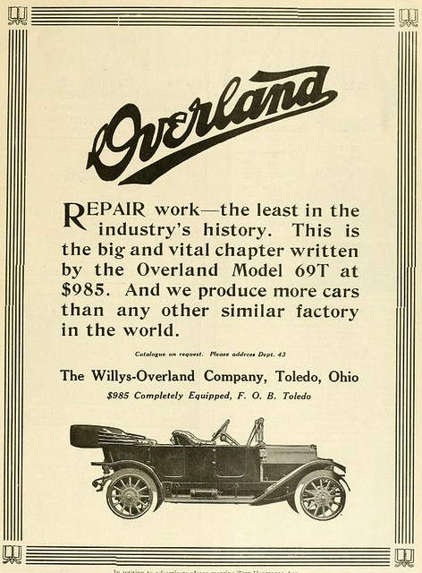 Vintage Advert for the Willys Overland Model 69T Motor Car 1913