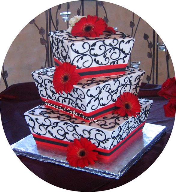 White Red and Black Wedding Cake by Graceful Cake Creations