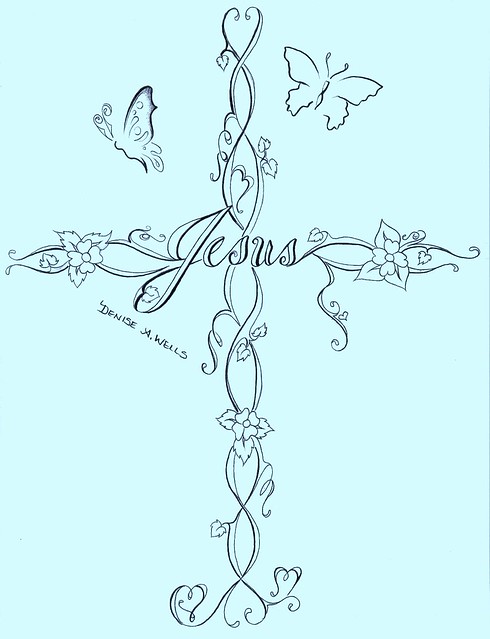 Cross Tattoo Design by Denise A Wells Vine Cross with the name Jesus 