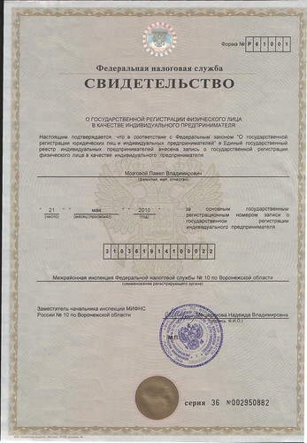 Certificate on state registration of individual businessman