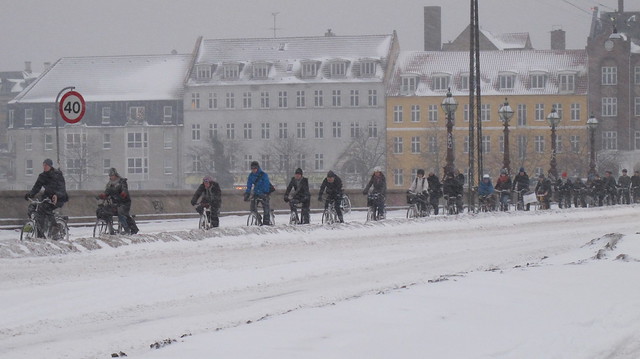 Copenhagen Winter Cycling - The Bridge Winter Traffic