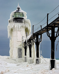 "Frozen Light" St. Joseph Northpier Lighthouse, St. Joseph, Michigan by Michigan Nut