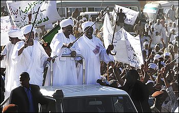 Sudan President Omar Hassan al-Bashir at a ruling National Congress Party rally in Khartoum. There have been mutinies of troops loyal to the central government in the south on the eve of seccession.  by Pan-African News Wire File Photos