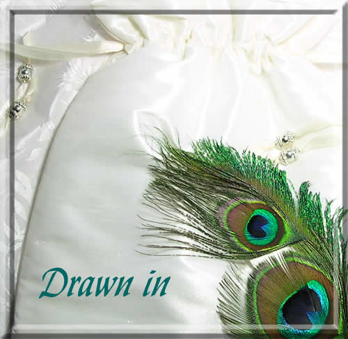 Ivory peacock drawstring bag Peacock Bridal Money Bag with lovely peacock