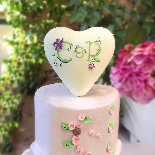 Personalized Floral and gem Heart wedding cake topper with initials