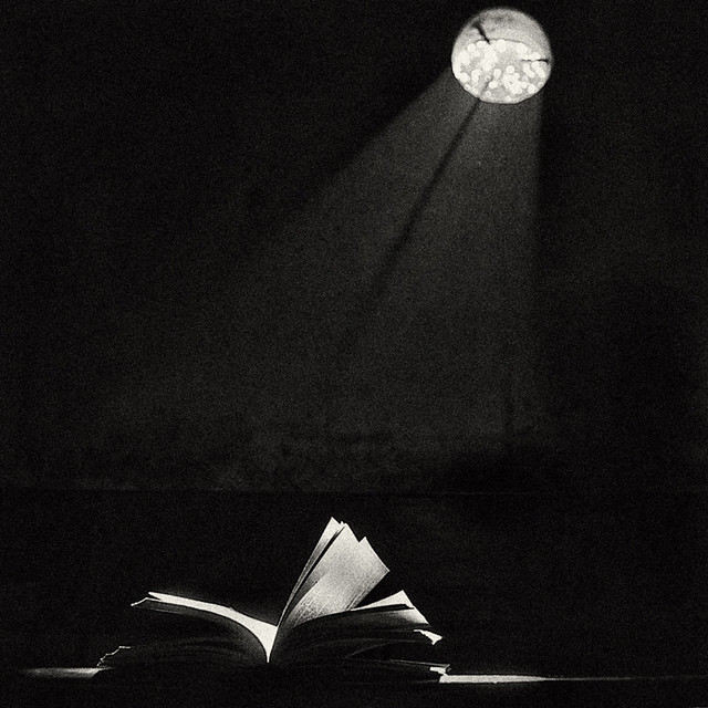 Knowledge enlightens -- rays of moonlight on open book
