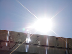 Noon sun over solar panels