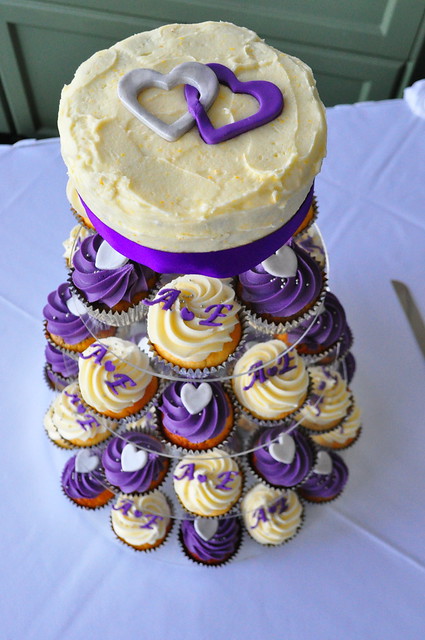 Purple and silver wedding cupcakes A mix of raspberry white choc and 