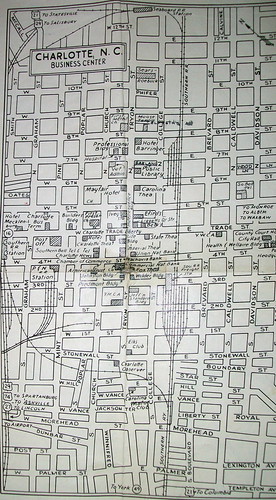 Map of Downtown Charlotte 1954, Map by Dolph Map Co., picture via flickr by davecito