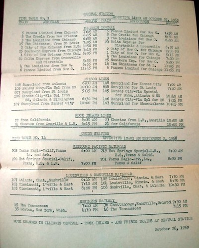 1959 train schedule for Central Station and Union Station, Memphis, TN by ⓑⓘⓡⓒⓗ from memphis