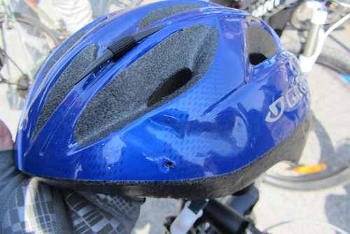 Wipe out! BK's dented helmet.