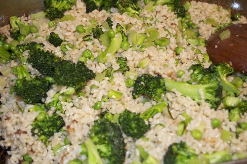 green rice/stirred