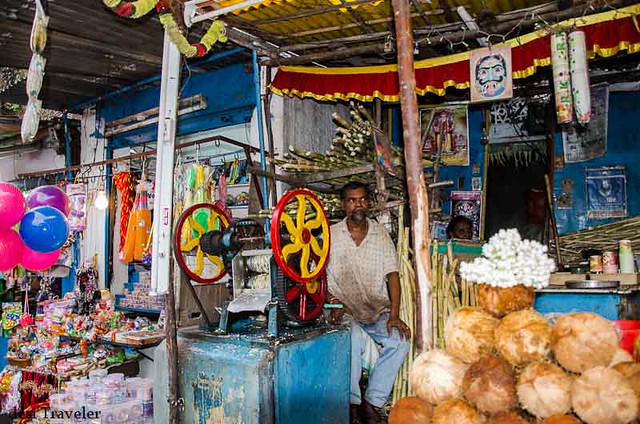 A small shope selling coconuts and sugarcane juice in the bazaar