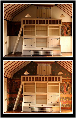 Before-and-after restoration, end wall of drawing room, Red House. (Image courtesy of Red House / National Trust.)