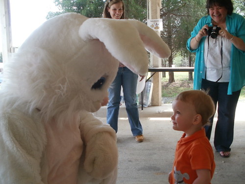 A young visitor meets the Easter Bunny at Staunton River Battlefield State Park