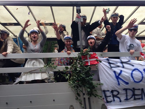 Danish High School Students Cheer during Graduation Ritual Truck Drives around Copenhagen