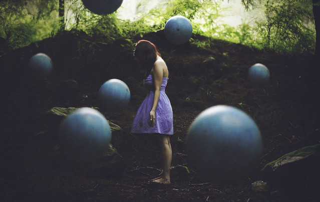 girl, purple, baloon, photo, manipulation