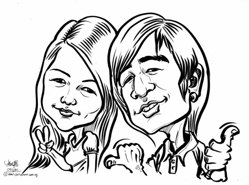 Couple caricatures in pen and brush 09122011