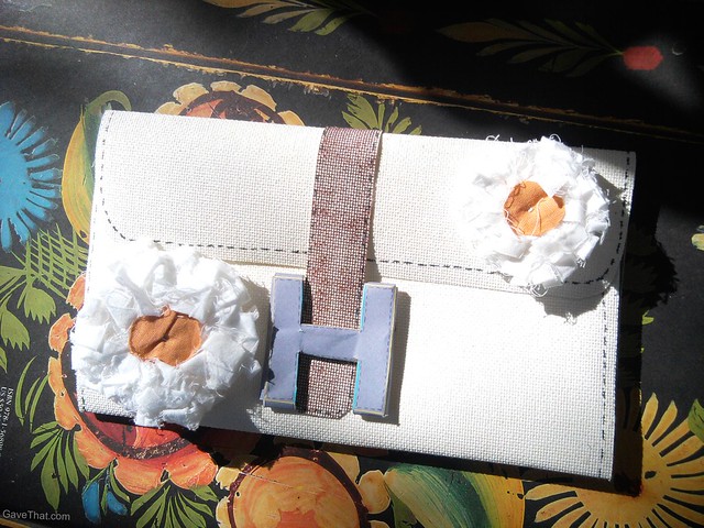 Printable Hermes Jige clutch bag in canvas with fabric flowers project