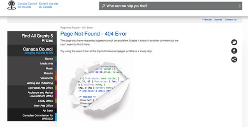 cute graphic on the Canada Council for the Arts #404Error page