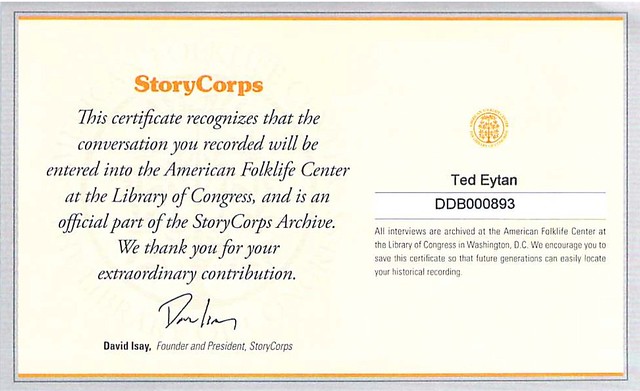 StoryCorps Certificate Ted Eytan and Regina Holliday