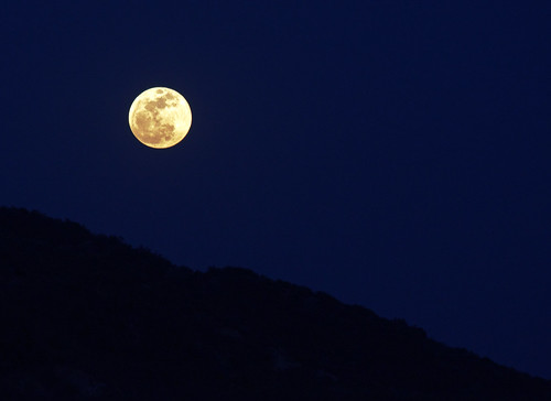Full moon over San Gabriel Mountain ridge by JulieAndSteve