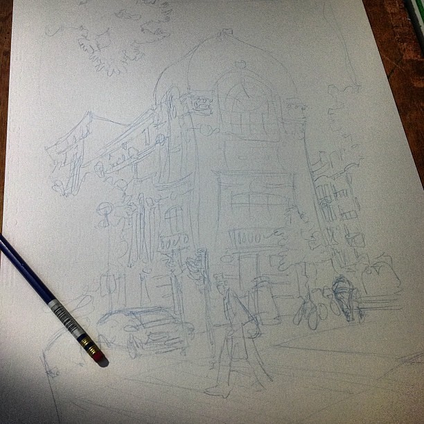 In progress, rough sketch, col erase blue pencil