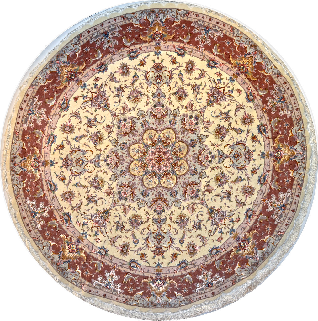 Persian Silk Tabriz Olia design Circular Area Rug