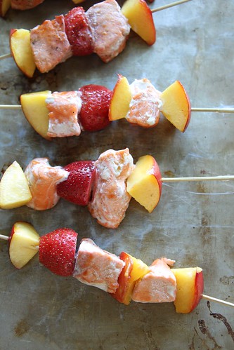 Grilled Salmon, Strawberry and Nectarine Kebabs