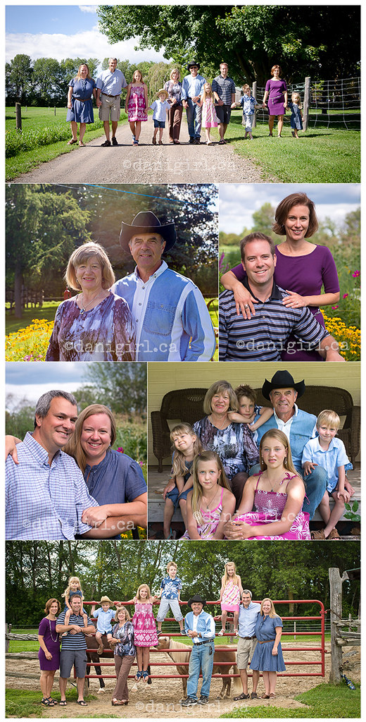 photographs of extended family outdoors at the farm