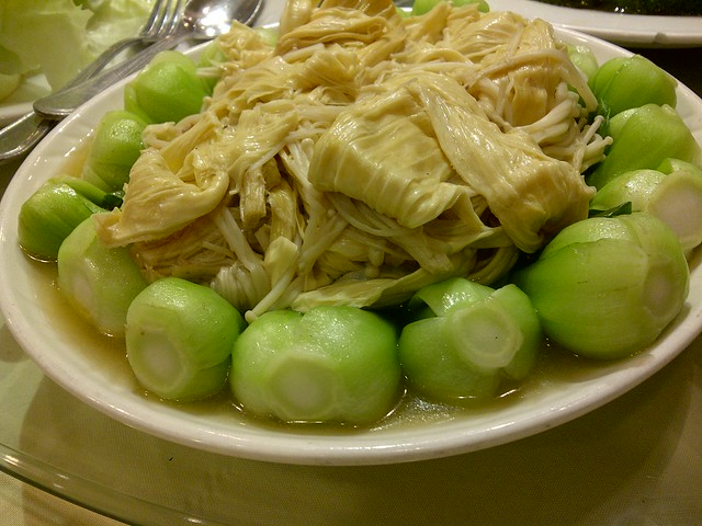 Baby Bok Choy with enoki and soy bean skin 2