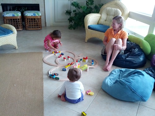 playing trains at the beach house in Vilano Beach