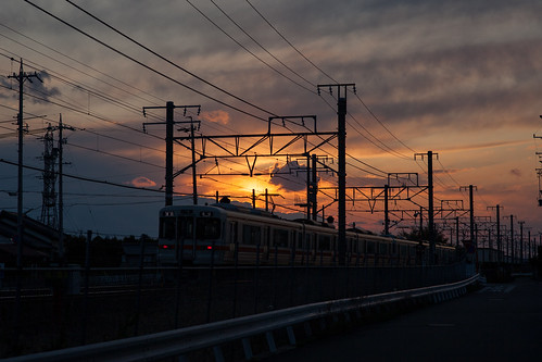  無料写真素材, 乗り物・交通, 電車・列車, 朝焼け・夕焼け, 風景  日本  