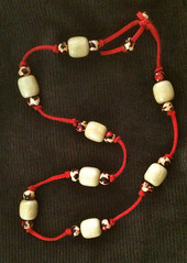 Necklace with Wooden Beads on Red Microsuede Cord by randubnick