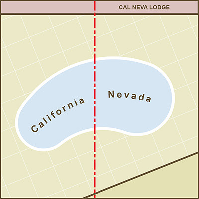 A Map of the California-Nevada Border as it passes through the pool at the Cal Neva Lodge by amproehl