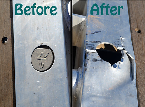 Before and after pictures of the only damage on the grain cart trailer