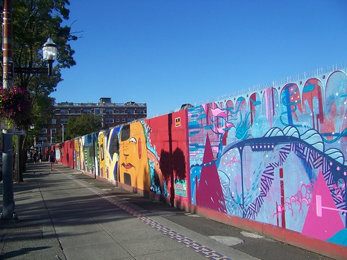 Murals on construction walls, Capitol Hill Station site, Sound Transit light rail, Seattle