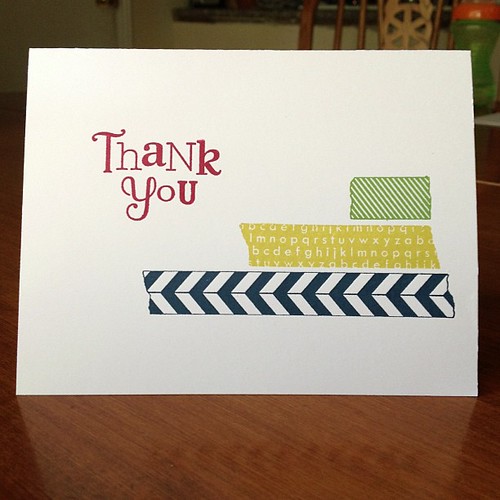 Quick thank you card for Carters swim teachers using #tapeit #stampset #stampinup #cards #thankyounote #fauxwashitape #washitape