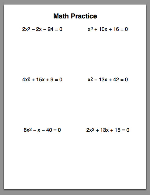 Quadratic practice sheet