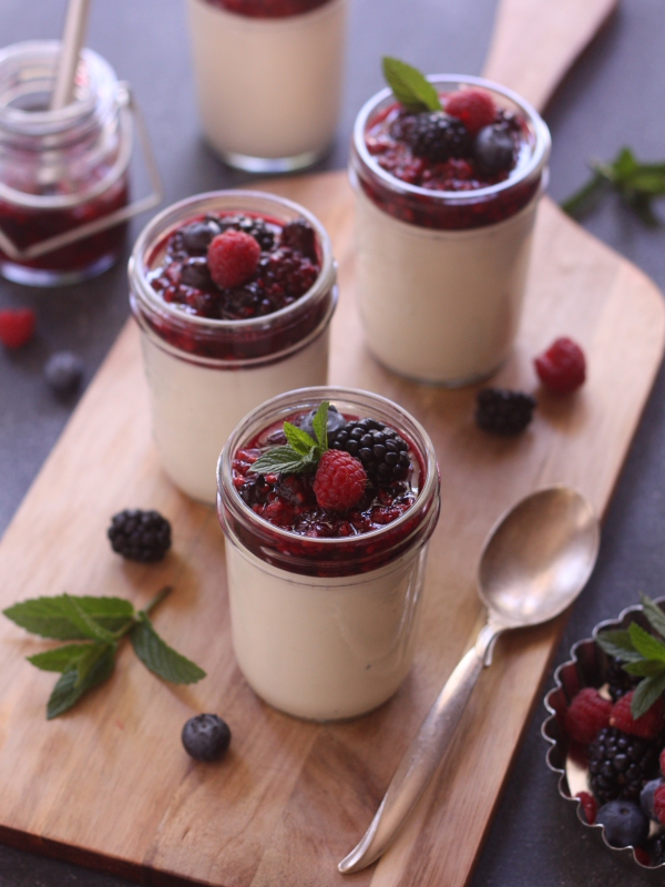 Vanilla Bean Panna Cotta with Roasted Berries | completelydelicious.com