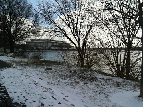 Snowy waterfront and Kennedy Center
