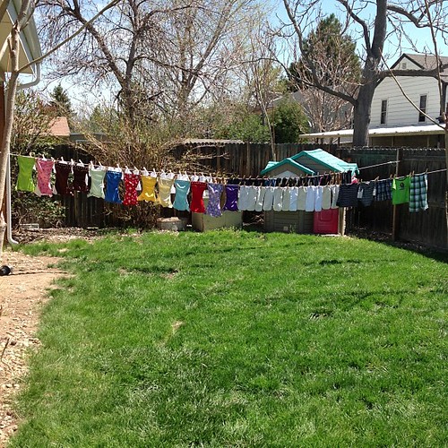Laundry day begins with Shanes diapers. And with the return of summer comes the return of my clothes line! #clothesline #clothdiapering #fuzzibunz