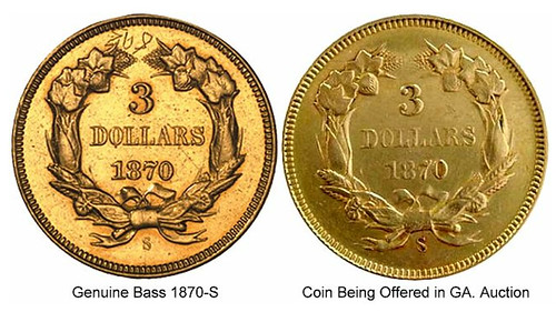 1870s thrre dollar gold comparison