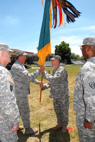 Col. Abell receives colors from Maj. Gen. Tonini