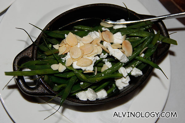 Haricot beans and feta cheese with almond flakes (S$11.50)