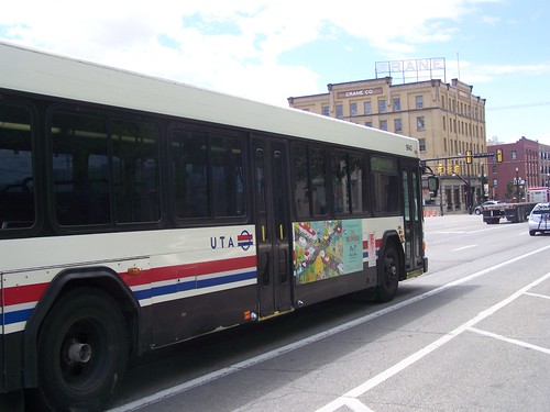Bus with a ad sign promoting the Utah Transit Authority's Bike Festival