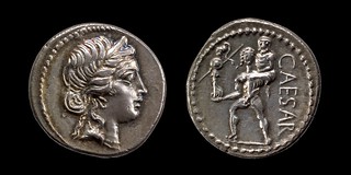 458/1 Julius Caesar Denarius CAESAR. Venus, Aeneas carrying father Anchises and palladium. Winckless collection.